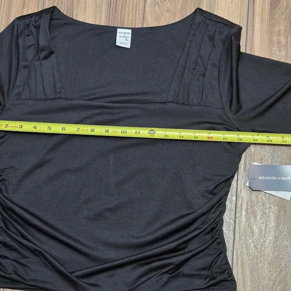 Melrose and Market Nordstrom NWT Black Ruched Square Neck Top Size L NEW